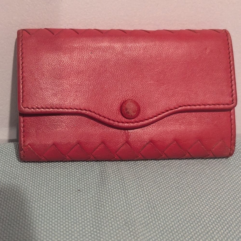 GUC Bottega Veneta Red Leather Key Card Wallet